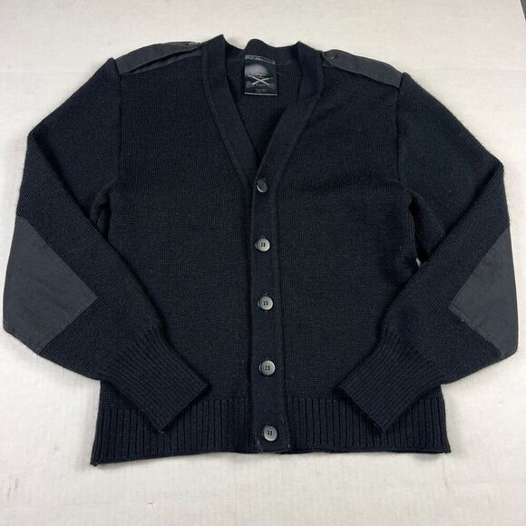 Military Equipment Wool Blend Cardigan Sweater Black Button Up Utility 38R Med - Picture 1 of 10